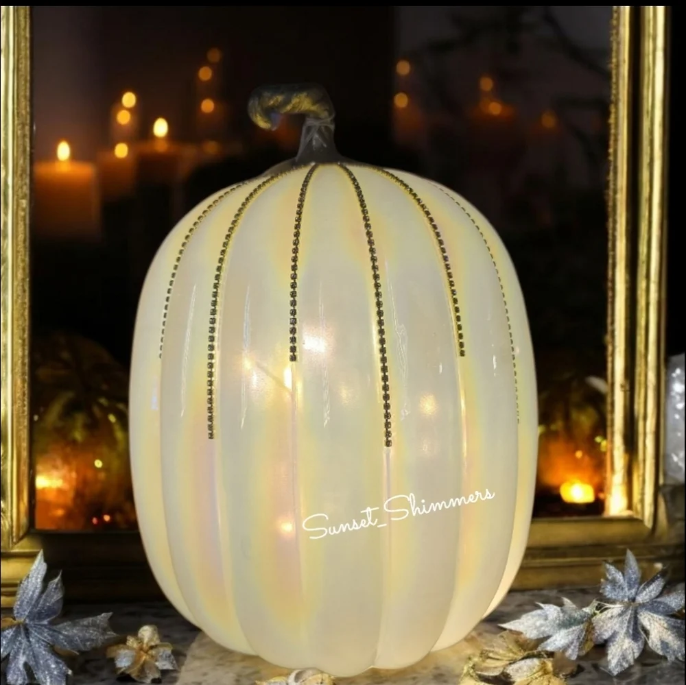 Stunning Rachel Zoe Opal Rhinestone Lighted Glass Pumpkin Thanksgiving Halloween